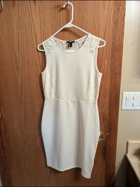 H&M Cream Lace-Accent Midi Sheath Dress